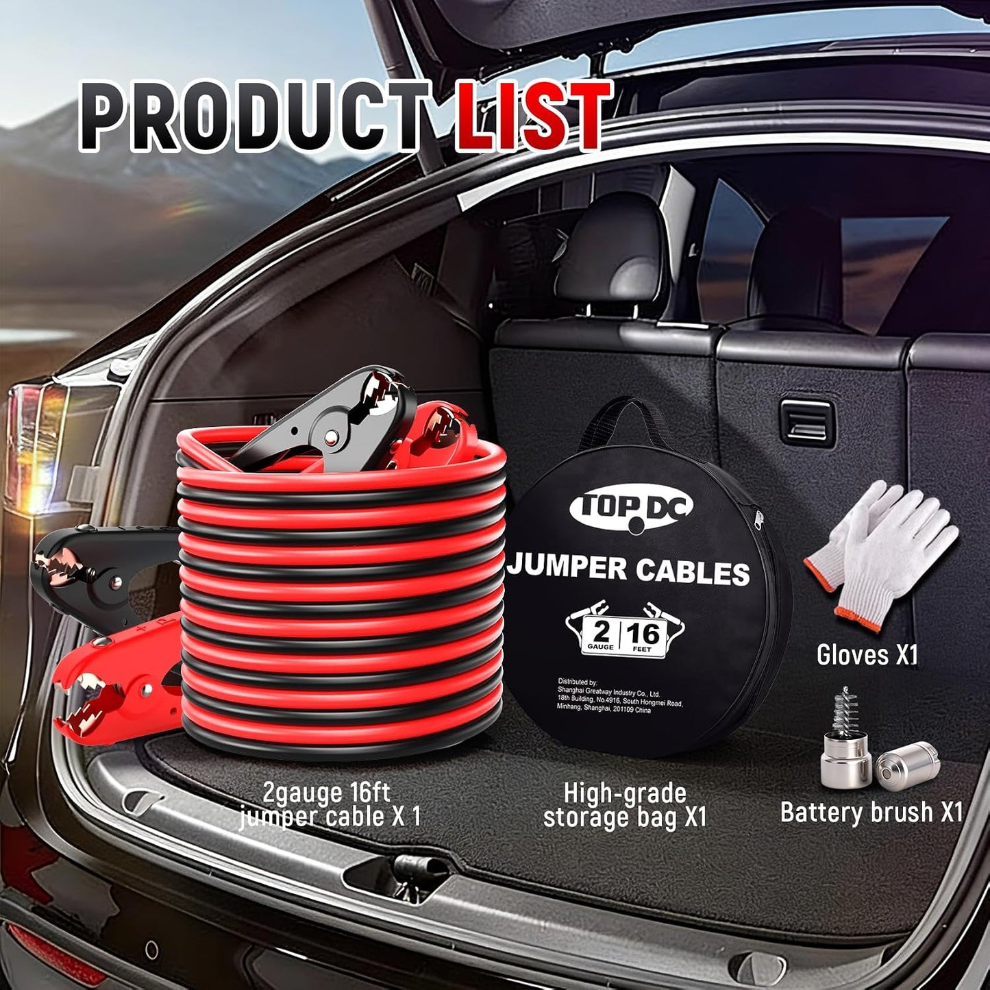 TOPDC 4 Gauge 16 Feet Jumper Cables for Car, SUV and Trucks Battery, Heavy Duty Automotive Booster Cables for Jump Starting Dead or Weak Batteries with Carry Bag, (TD-P0416)