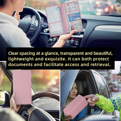 Premium Car Registration & Insurance Card Holder with Magnetic Closure & Clear Pockets, Glove Box Organizer for Documents, Driver's License (Reticulated black)