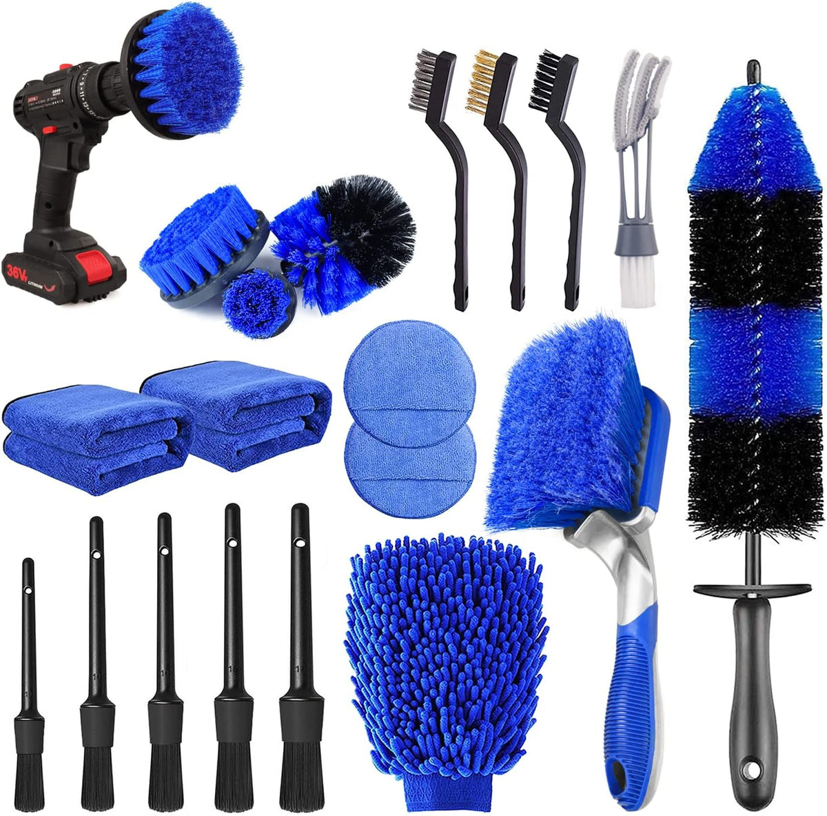 TTRCB 27Pcs Car Detailing Kit, Car Detailing Brush Set, Auto Detailing Drill Brush Set, Car Detailing Brushes, Car Wash Kit, Car Accessories, Car Cleaning Tools Kit for Interior, Exterior, Wheels