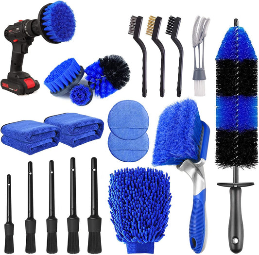 TTRCB 27Pcs Car Detailing Kit, Car Detailing Brush Set, Auto Detailing Drill Brush Set, Car Detailing Brushes, Car Wash Kit, Car Accessories, Car Cleaning Tools Kit for Interior, Exterior, Wheels