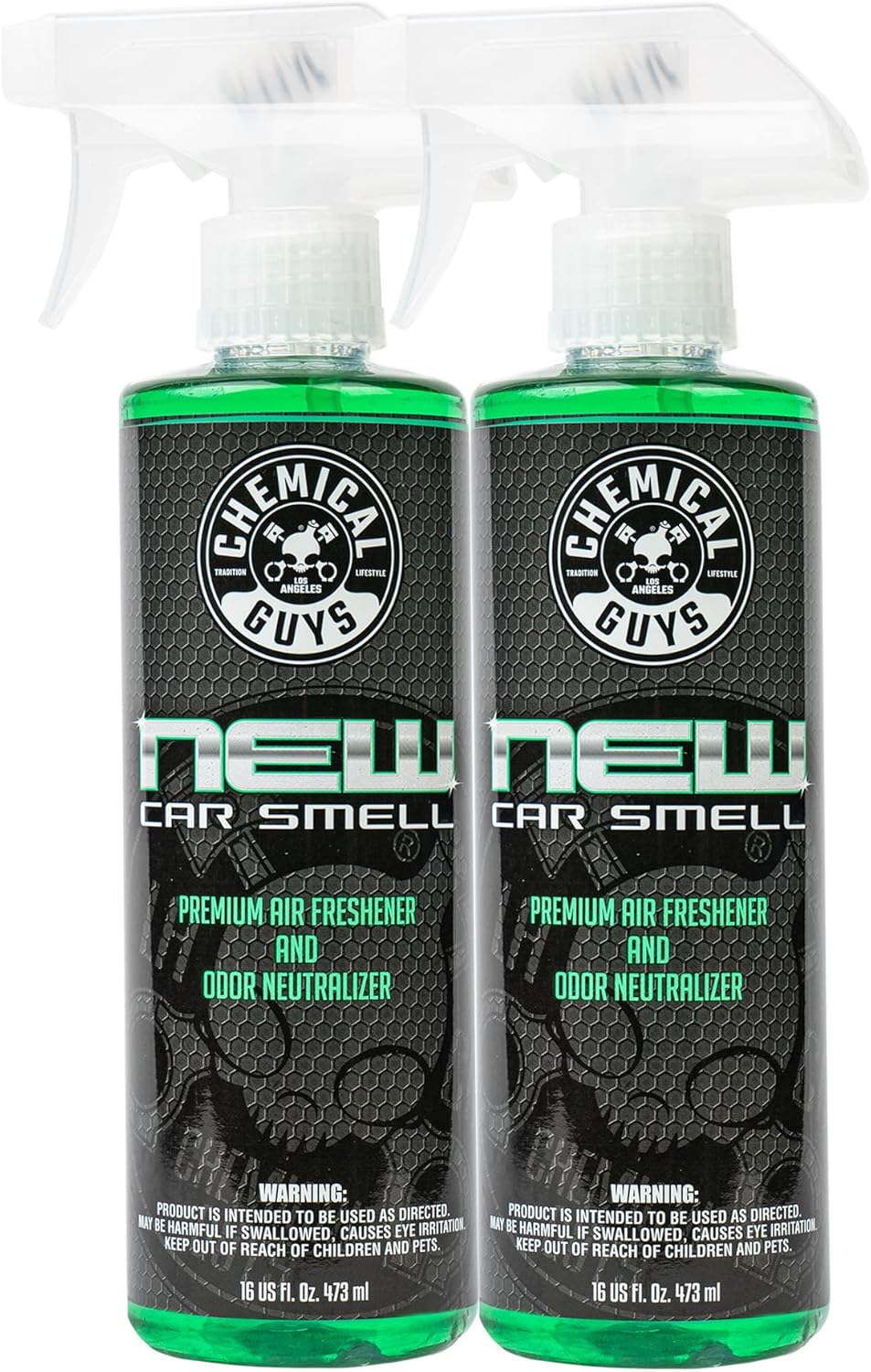Chemical Guys New Car Smell Air Freshener and Premium Odor Eliminator Refreshes & Neutralizes Odors, Great Car Fresheners for Trucks, SUVs, RVs, and More - 16 Fl Oz (Pack of 2)