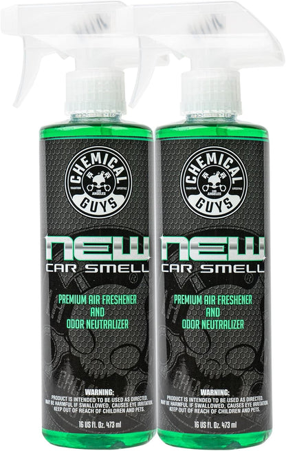 Chemical Guys New Car Smell Air Freshener and Premium Odor Eliminator Refreshes & Neutralizes Odors, Great Car Fresheners for Trucks, SUVs, RVs, and More - 16 Fl Oz (Pack of 2)
