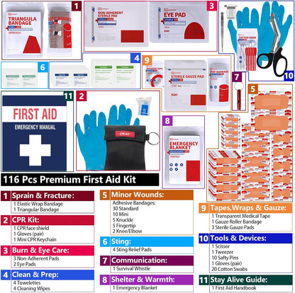 First Aid Kit, Professional Trauma First Aid Kit with Labelled Compartments Molle System for Car, Hiking, Backpacking, Camping, Traveling, and Cycling