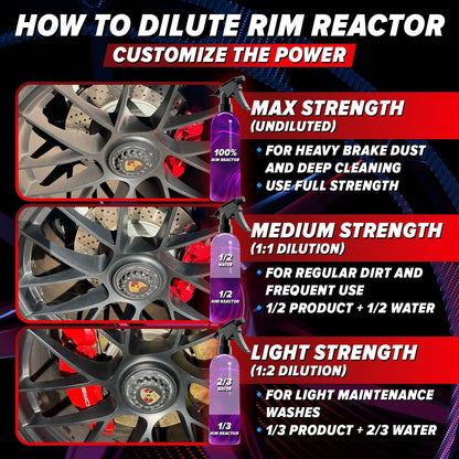 Carfidant Rim Reactor Wheel Cleaner Spray – No Scrub Formula with Purple Iron Remover Reaction – Removes Brake Dust & Grime – Safe for All Wheels (Aluminum, Chrome, Black) – pH Neutral – 16oz