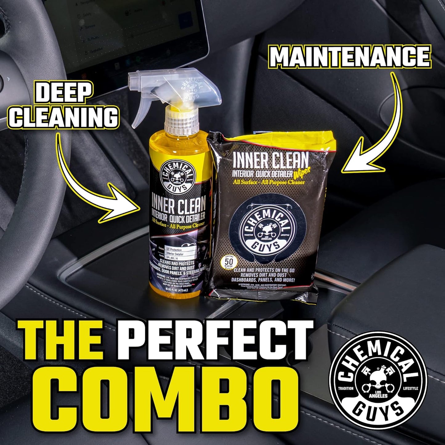 Chemical Guys InnerClean Interior Quick Detailer Cleaner and Protectant for Dashboards Door Panels Seats Trim and Surfaces Non Greasy Interior Car Cleaning Spray and Interior Detailer Spray 16 oz