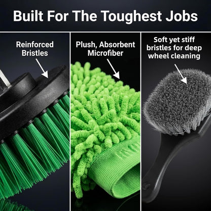 26Pcs Car Detailing Kit – Car Cleaning Kit, Car Wash Kit, Car Detailing Brush Set, Drill Brush Attachments for Cleaning, Car Cleaning Supplies for Interior, Exterior, Wheels, Green