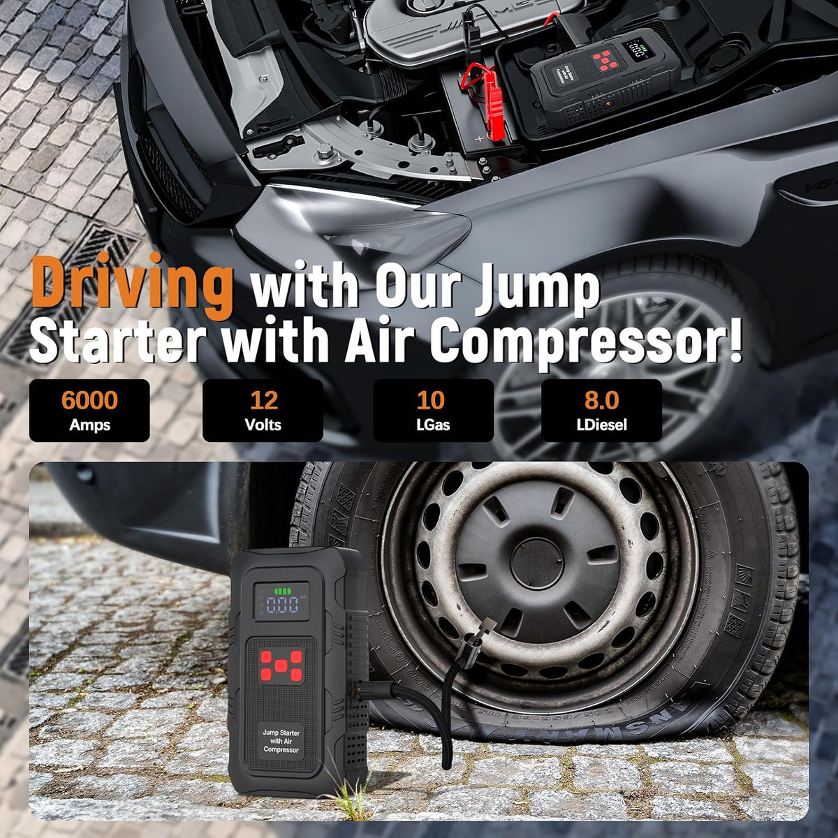 H50 Jump Starter - 5000A Jump Starter Battery Pack for Up to 10.0L Gas and 8.0L Diesel Engines, 12V Car Battery Jumper Starter Portable with 3.0" LCD Display, Jump Box