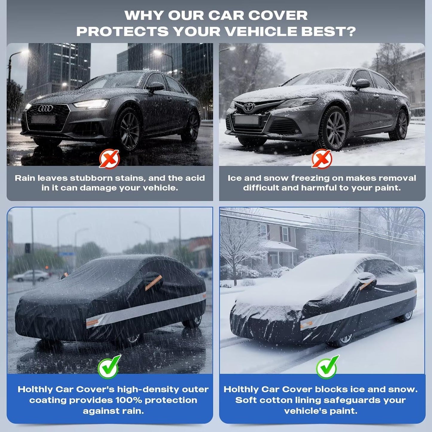 10 Layers Car Cover Custom Fit for Mercedes Benz C Class C250 C300 C43 C63 (1993-2026), Waterproof All Weather for Automobiles, Outdoor Full Cover Sun Dust Rain Protection with Cotton. Black - Colors A