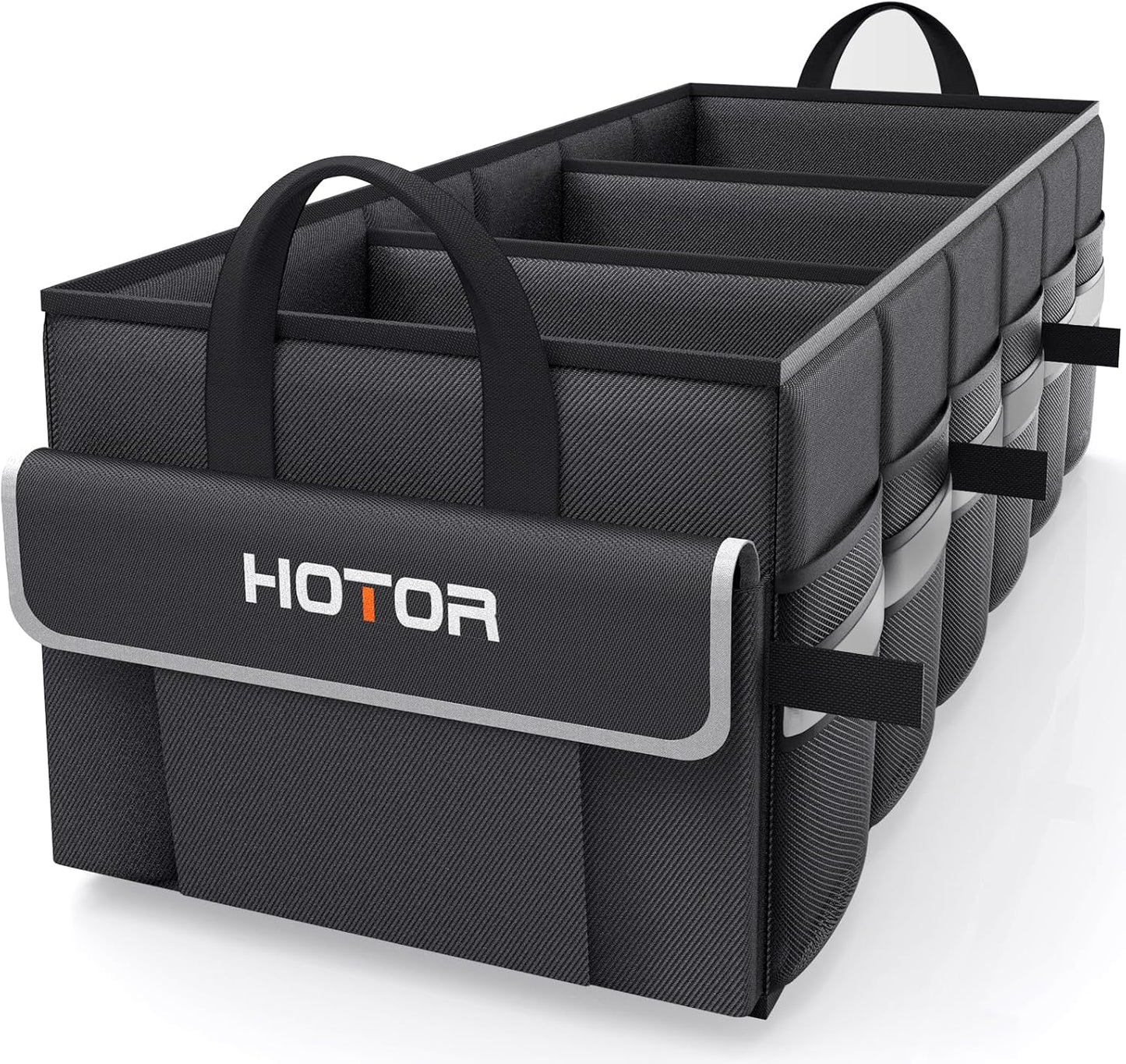 HOTOR Trunk Organizer - Car Organizer with 5 Pockets, Trunk organizer for SUV, Sedan & Van, Car Organization with Sturdy Base Panel for Car Accessories, Black, 2 Compartments, 21.3"×12.6"×10.6"
