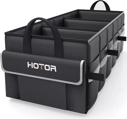 HOTOR Trunk Organizer - Car Organizer with 5 Pockets, Trunk organizer for SUV, Sedan & Van, Car Organization with Sturdy Base Panel for Car Accessories, Black, 2 Compartments, 21.3"×12.6"×10.6"