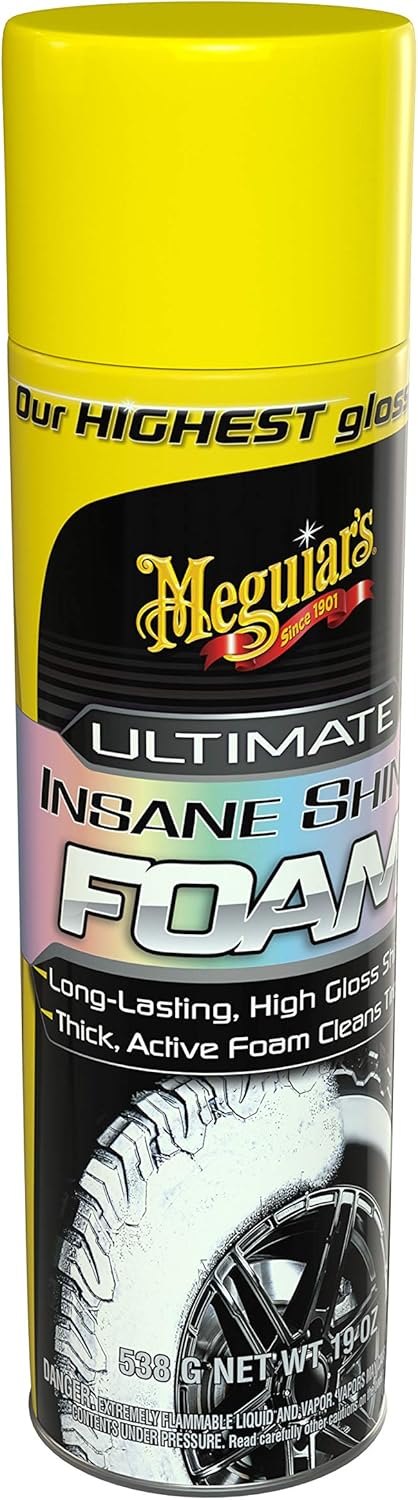 Meguiar's Ultimate Insane Shine Foam, Long-Lasting Tire Shine for an Extreme Shine and Gloss, Rich, Dark and Consistent Finish, No Wiping or Rinsing Required, 19 Oz