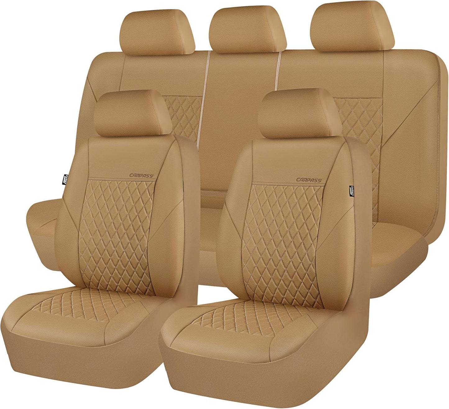 CAR PASS Quilting Leather Seat Cover Two Front Seats Only, Universal Fit Automotive Front Seat Covers Waterproof Deluxe PU Premium Vinyl Luxury for Cars Sedan Van SUV Airbag Compatible 2 Pieces,Black