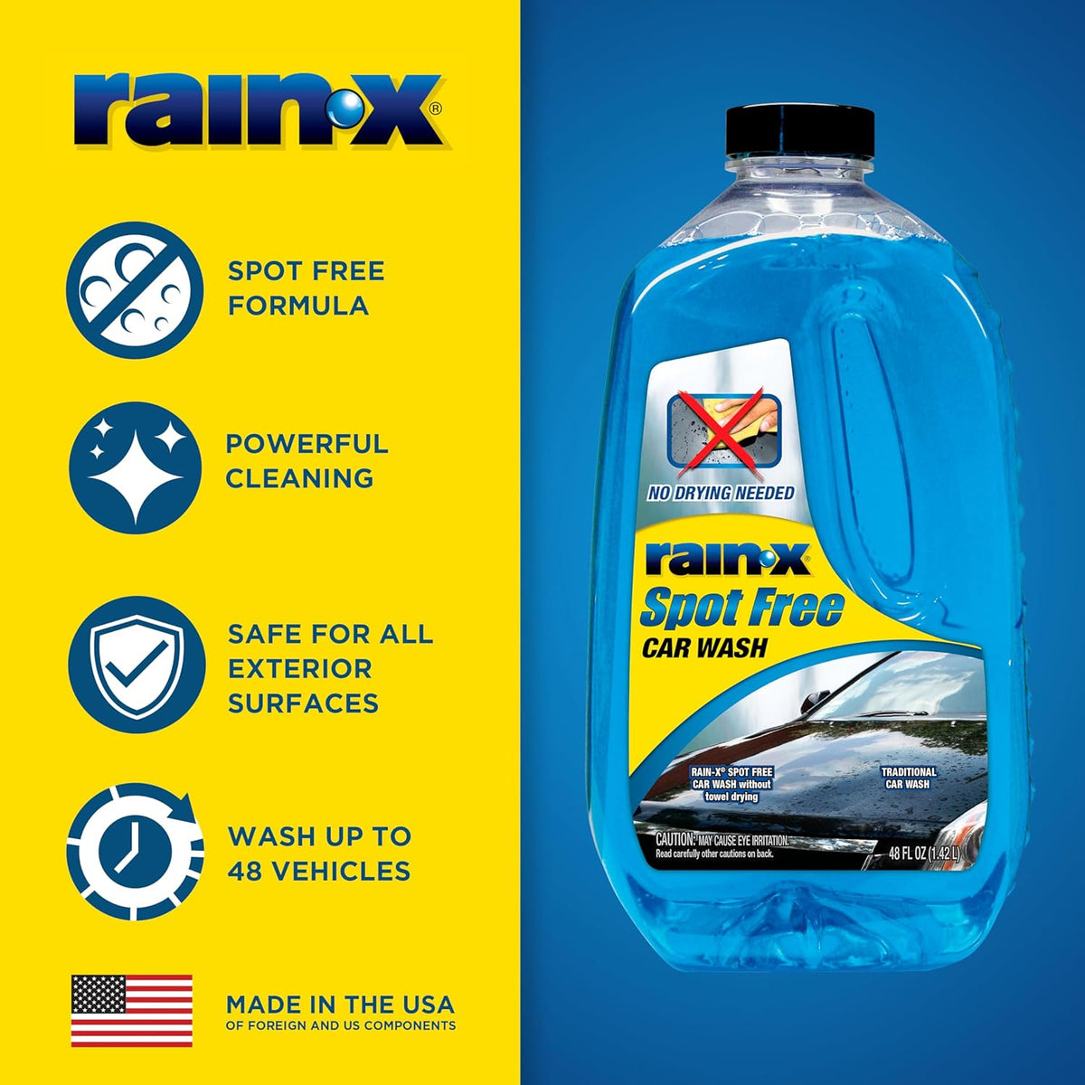 Rain-X 620073 - Car Wash Deep Cleaning, High Foam Soap Provides Spot Free Shine with No Towel Or Hand Drying Needed - Car soap for car cleaning and detailing 48 fl oz (Pack of 2)