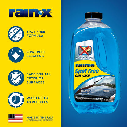 Rain-X 620073 - Car Wash Deep Cleaning, High Foam Soap Provides Spot Free Shine with No Towel Or Hand Drying Needed - Car soap for car cleaning and detailing 48 fl oz (Pack of 2)
