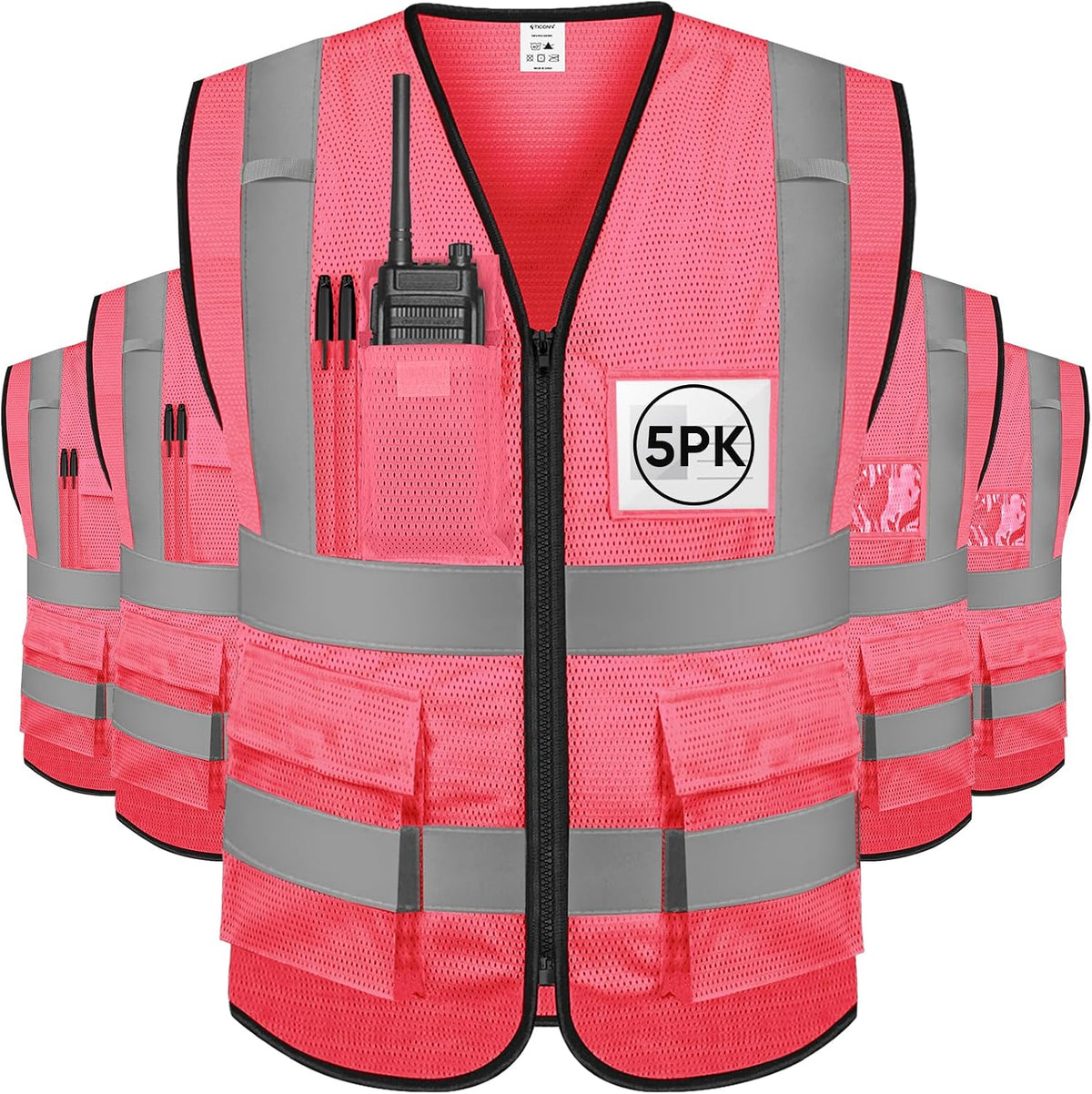 TICONN Reflective Safety Vest High Visibility Class II Mesh Vest for Women & Men Meets ANSI Standards