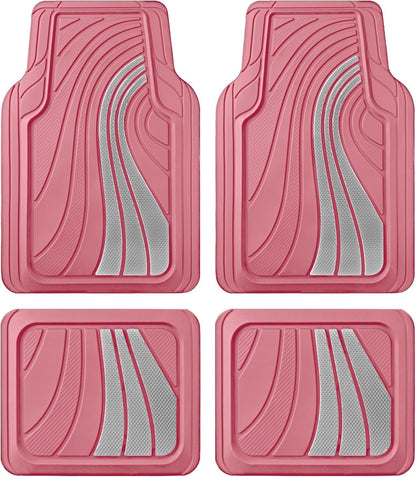 Road Comforts Car Floor Mats Full Set – Front & Rear Car Floor Mats with Aluminum Design, Anti-Slip Backing, All-Weather Protection, Trim-to-Fit Car Mats for Most Sedans, SUVs & Vans -All Pink