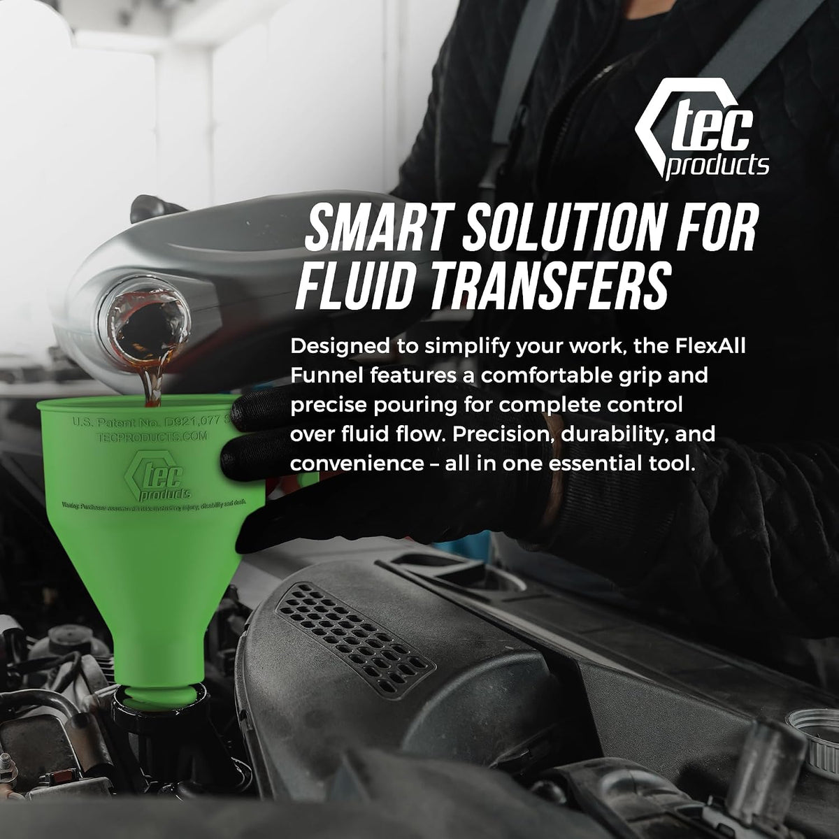TEC Products FlexAll Long Flexible Funnels - Automotive Oil Funnel with Hose, Durable Nitrile Rubber for Oil Change, Transmission Funnel Fluid, Diesel, Fuel, Gas - Made in USA - Red (16 x 5 Inches)
