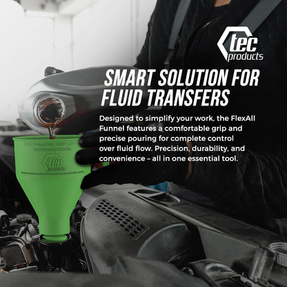 TEC Products FlexAll Long Flexible Funnels - Automotive Oil Funnel with Hose, Durable Nitrile Rubber for Oil Change, Transmission Funnel Fluid, Diesel, Fuel, Gas - Made in USA - Red (16 x 5 Inches)