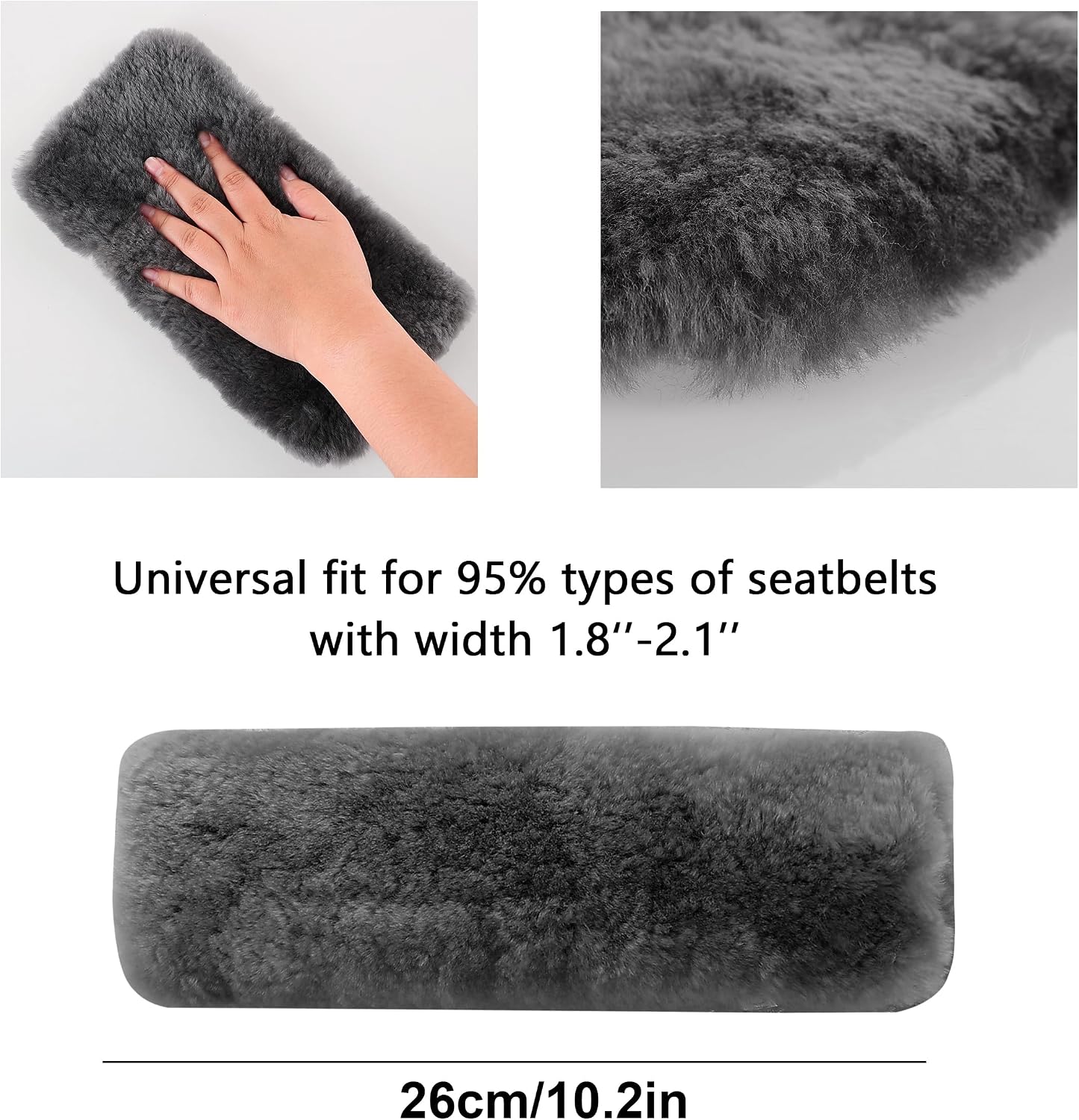 Amooca Soft Faux Fur Universal Fit Seatbelt Cover Car Truck SUV Airplane Seat Belt Shoulder Pad for Carmera Backpack Straps Neck Cushion Protector 2 Pack 10.5in Dark Gray