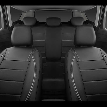 CAR PASS Universal FIT Piping Leather Two Front Seat Covers, Waterproof Faux Leather for SUV Sedan Van Truck, Airbag Compatible,Reserved Opening Holes for Headrest Covers. (Black red)