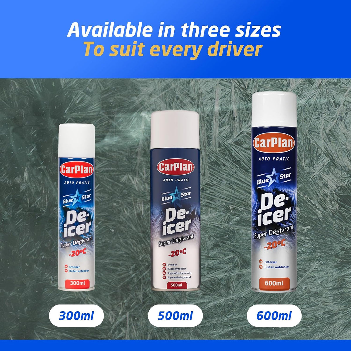 CarPlan Blue Star De-Icer Spray, 21 fl oz - Fast-Acting Aerosol Defroster for Car Windshield and Windows, Works in Extreme Cold -20C