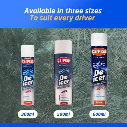 CarPlan Blue Star De-Icer Spray, 21 fl oz - Fast-Acting Aerosol Defroster for Car Windshield and Windows, Works in Extreme Cold -20C