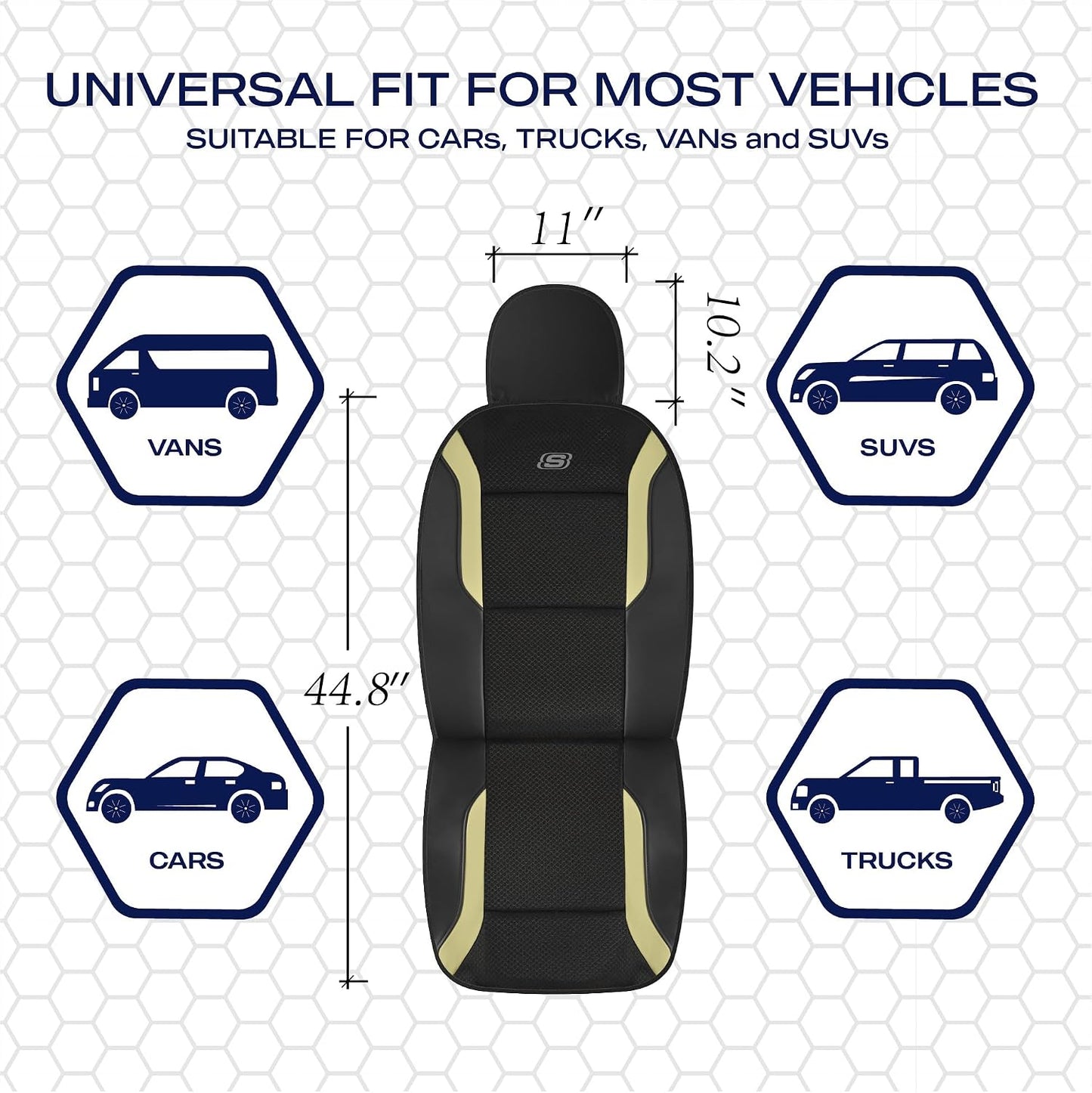 Skechers Memory Foam Seat Covers, Air Cool Mesh Thick Car Seat Covers, Car Seat Covers Front Seats Airbag Compatible, Universal Automotive Comfort for Most Cars, Vans, Trucks, SUV,Black