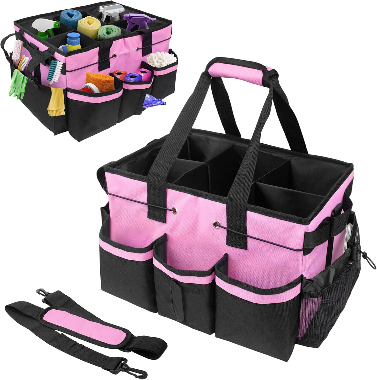 ZKOO Cleaning Bag Cleaning Caddy Organizer, Wearable Cleaning Caddy with Waist & Handles for Cleaning Tool Organizers, Extra-Large Cleaning Caddy Bag Adjustable Compartments for Housekeeping,Gardening