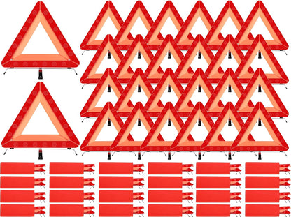 Kanayu Warning Safety Triangles for Vehicles Foldable Roadside Emergency Kit Emergency Reflective Triangles with Base and Carrying Case for Cars Trucks Breakdown(12 Pack)
