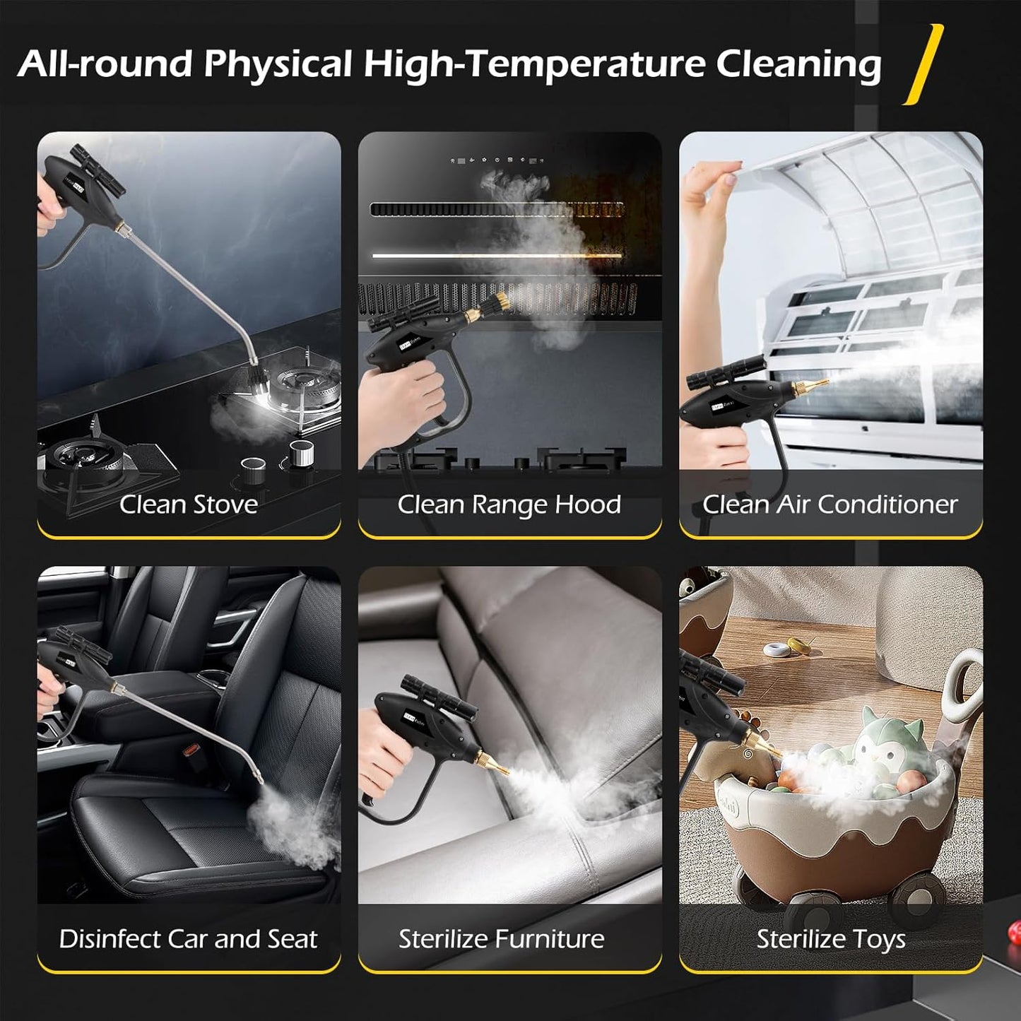 Dyna-Living Handheld Steamer for Cleaning 1700W Car Engine Steam Cleaner 248°F High Temperature Pressurized Steam Cleaner for Home, High Pressure Steam Cleaning Machine for Auto Detailing
