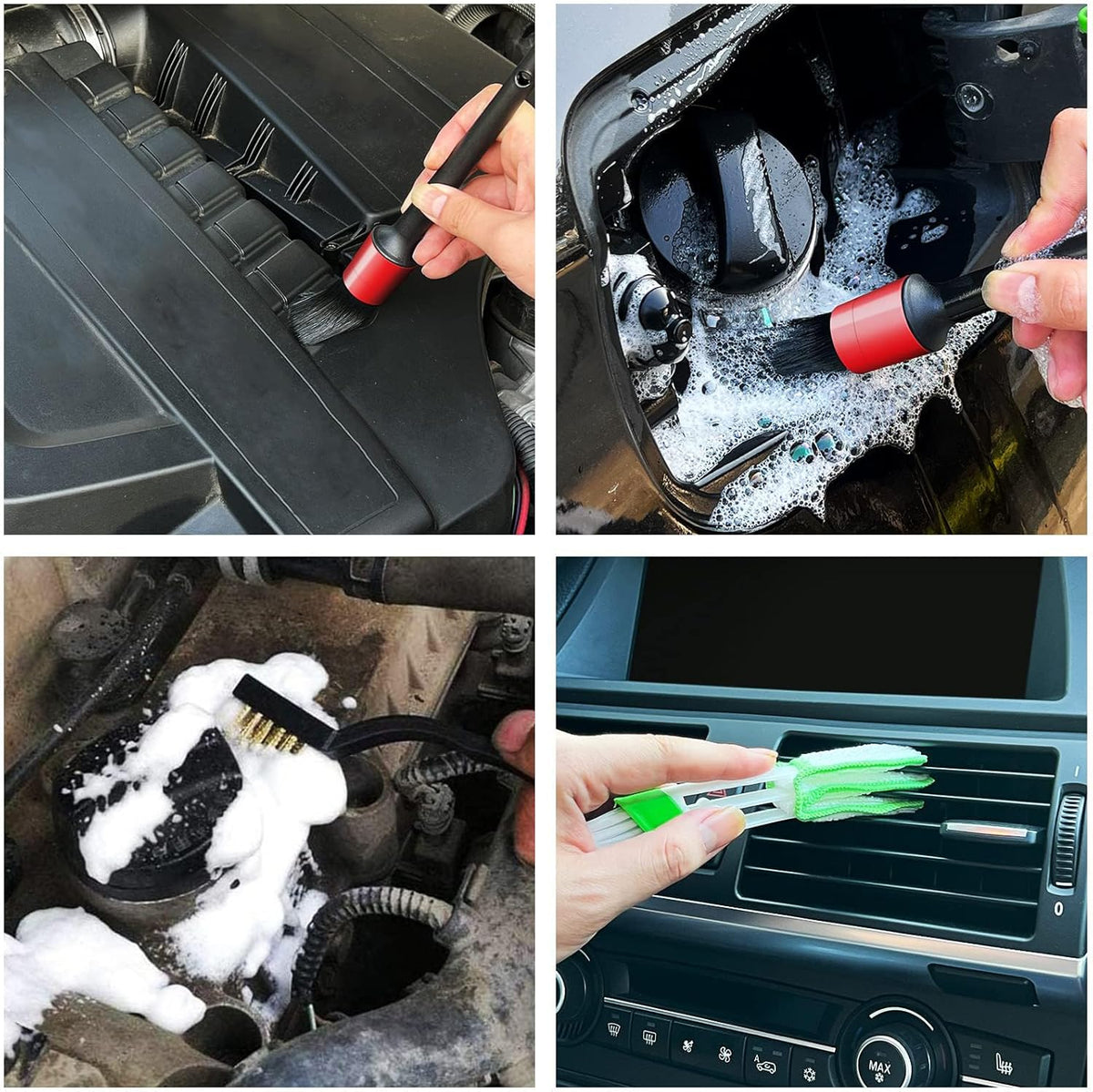 HMPLL 10pcs Auto Car Detailing Brush Set Car Interior Cleaning Kit Includes 5 Boar Hair Detail Brush,3 Wire Brush, 2 Air Vent Brush for Cleaning Car Interior Exterior, Dashboard Engines Leather Wheel