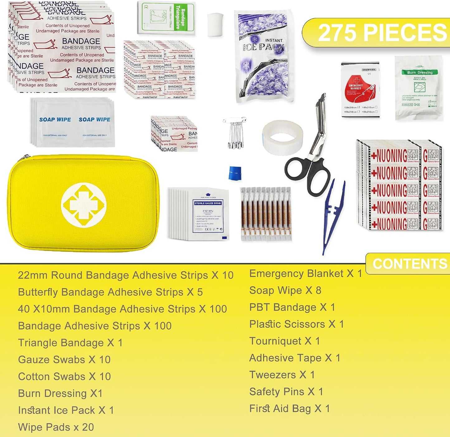 Car First Aid Kits 275Pcs Survival Gear Home Travel Size Small Emergency Kit Tactical Hiking EVA Camping Essentials Backpack Sports Office Boat Urgent Accident