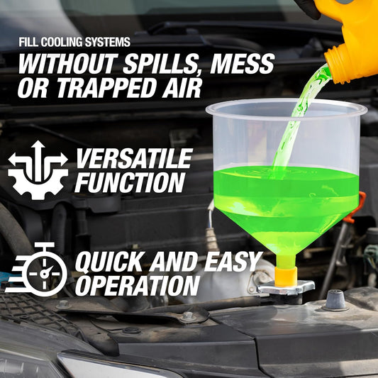 OEMTOOLS No-Spill Coolant Funnel Kit, 15 Piece Fluid and Oil Funnel Set, Allows Access To Hard-To-Reach Radiators