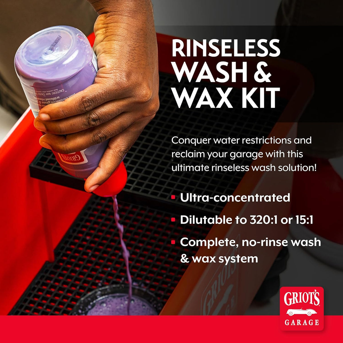 Griot's Garage Rinseless Wash and Wax for Car Cleaning and Detailing, No-Rinse, Waterless Formula For RVs, Boats, Trucks, Motorcycles and More, 10493, 16oz