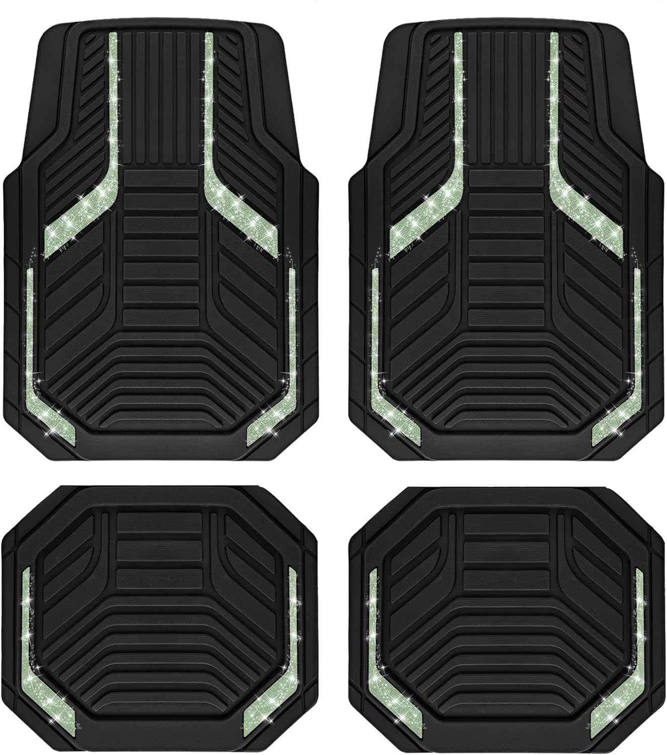 PIC AUTO Heavy Duty Rubber Floor Mats, Purple Aluminum Film Car Mats Set, Front and Rear Car Mats with Anti-Slip Backing, All Weather Protection, Trim-to-Fit for Automotive SUV, Sedan, Van