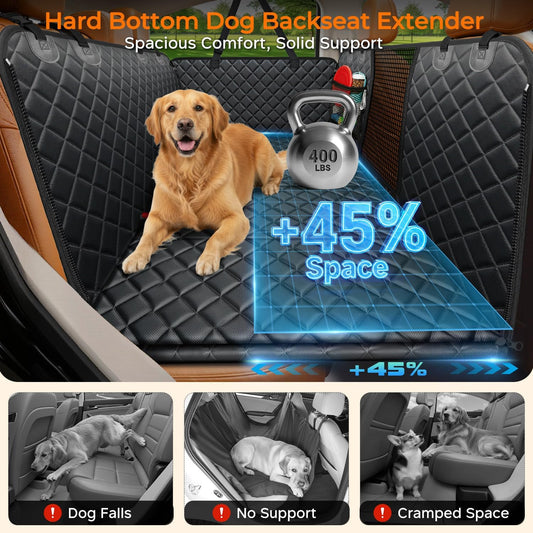 URPOWER Backseat Extender for Dogs - Hard Bottom Dog Car Seat Cover for Back Seat, Dog Hammock for Car and SUV, Pet Rear Seat Protector Dogs Travel Bed with Mesh Window