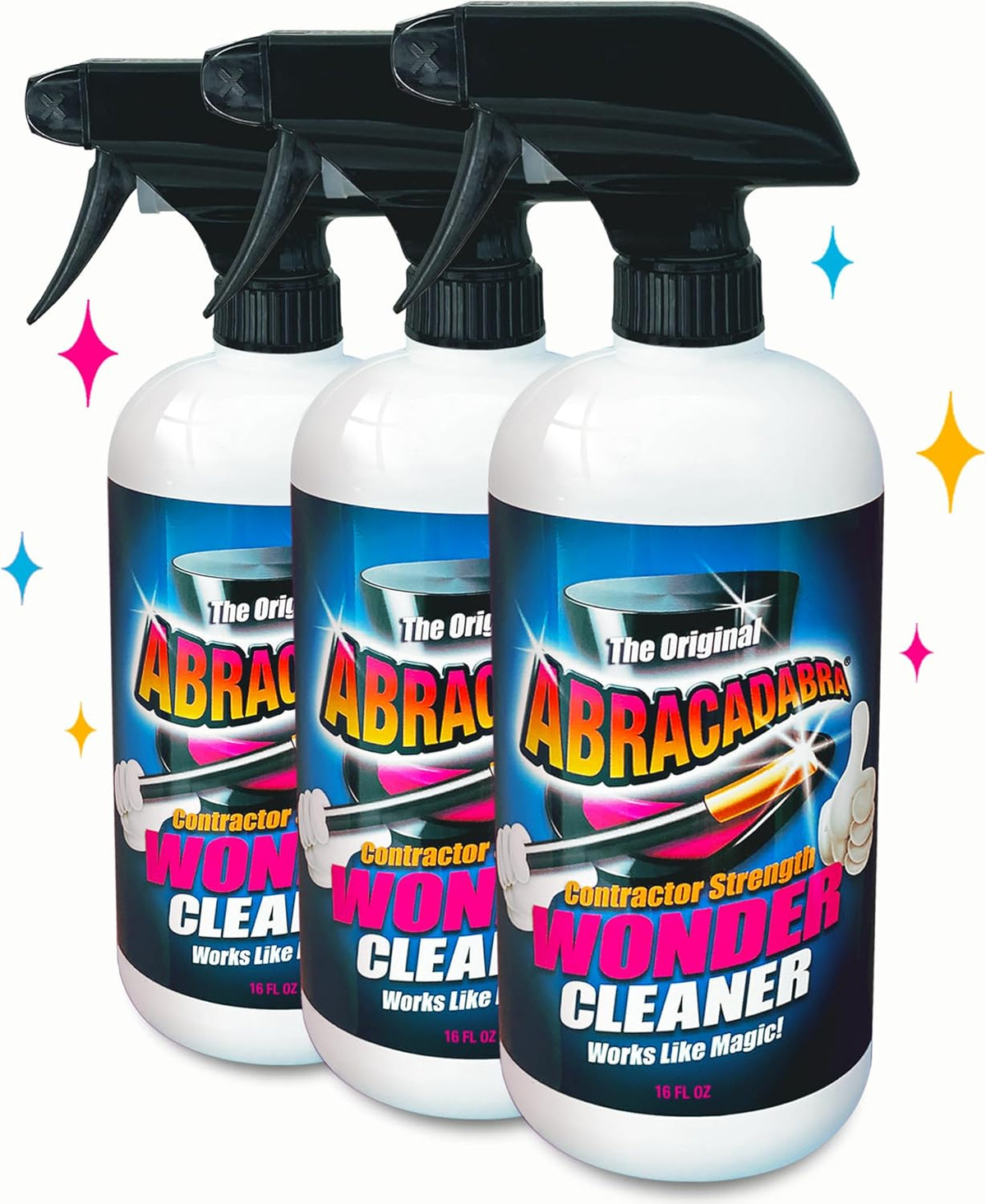 Abracadabra® Wonder Cleaner Spray 16 oz - As Seen on TV Contractor Strength Adhesive, Tar, Gum, Sap & Sticker Remover - Citrus Cleaner for Cars, Garage Floors, Concrete, Tile, Metal & Wood