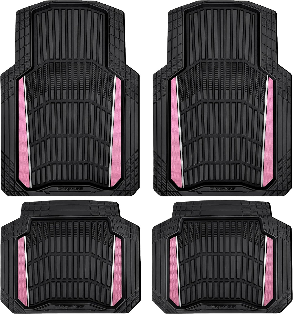 CAR PASS Heavy Duty Rubber Car Floor Mats, Deep Waterproof Car Floor Mats All Weather, Aluminum Film Floor Mats for Cars Non-Slip Universal Trim to Fit for SUVs Trucks Sedans Vans, Black Grey Metallic