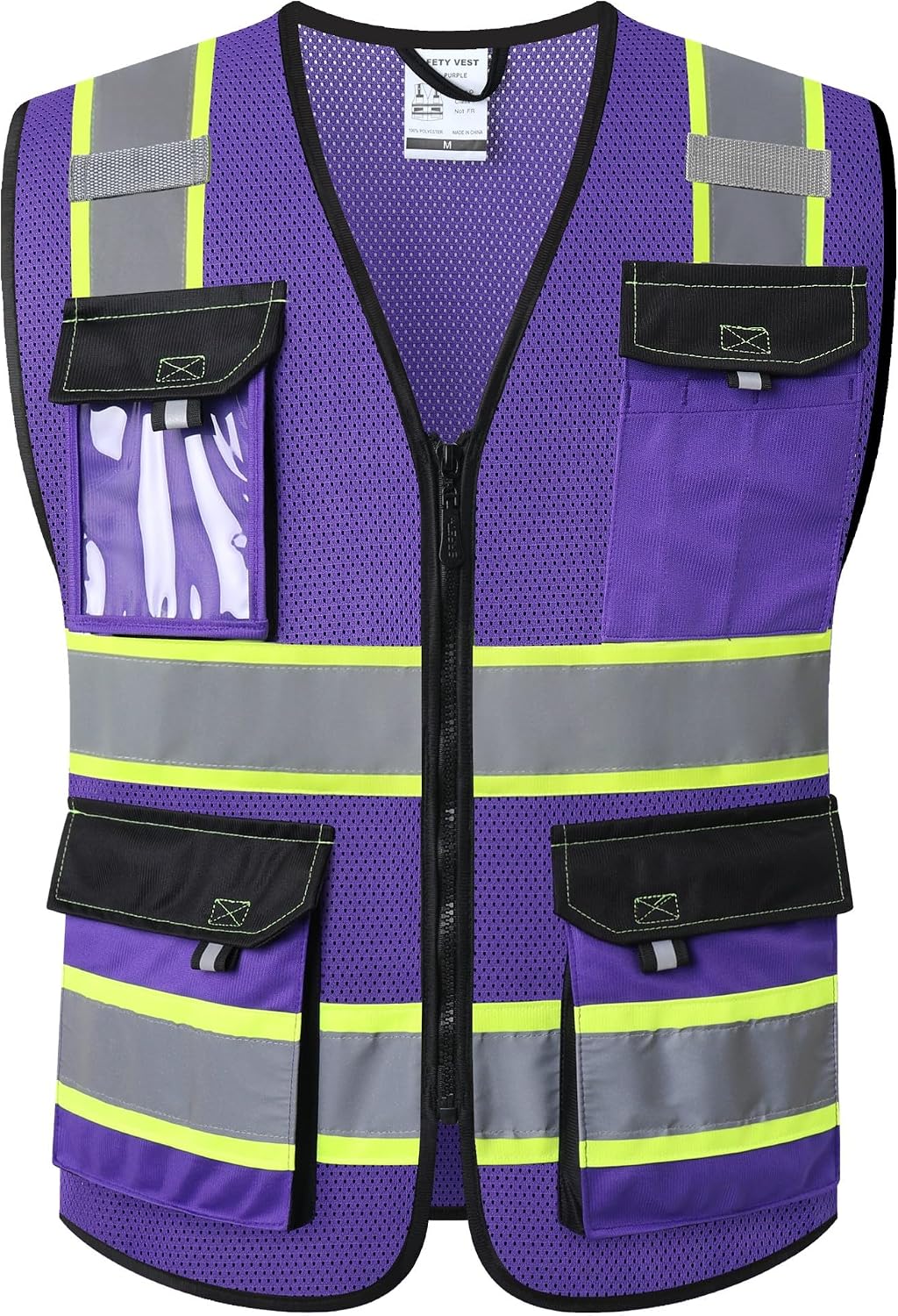 JKSafety Hi Vis Reflective Safety Vests for Men Women High Visibility Vest with Pockets Mesh Fabric Construction Safety Apparel Neon Vest for Work (220-Black L)