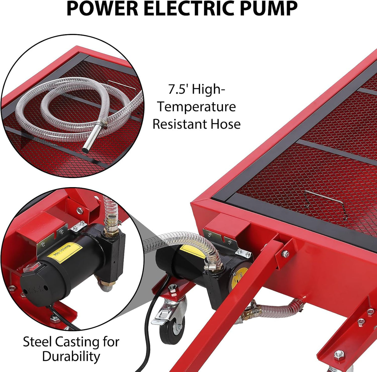 Garvee 20 gal Oil Drain Pan Oil Drain Tank, 76 L Low Profile Oil Drain Pan, Large Capacity Oil Change Pan with Manual Pump & T Foldable Hand and Wheels, 8 ft Hose Oil Drain Cart for Car, SUV, Trucks