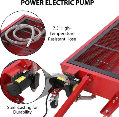 Garvee 20 gal Oil Drain Pan Oil Drain Tank, 76 L Low Profile Oil Drain Pan, Large Capacity Oil Change Pan with Manual Pump & T Foldable Hand and Wheels, 8 ft Hose Oil Drain Cart for Car, SUV, Trucks