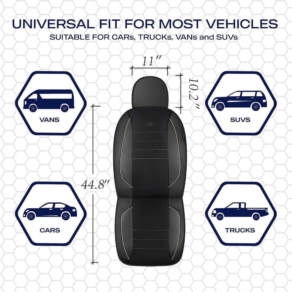 Skechers Air-Cooled Memory Foam Seat Covers,Mesh Thick Car Seat Covers,Piping Leather Car Seat Covers Front Seats,Airbag Compatible,Automotive Comfort Universal FitMost Cars,Vans,Truck,SUV,Black