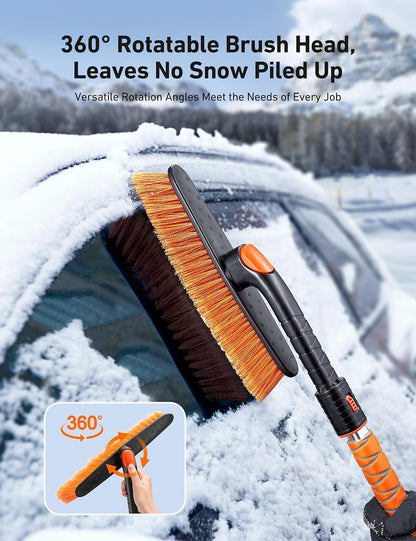 AstroAI 47.2" Ice Scrapers for Car Windshield and Extendable Snow Brush with Foam Grip and 360° Pivoting Brush Head for Auto Car Truck and SUV(Orange)