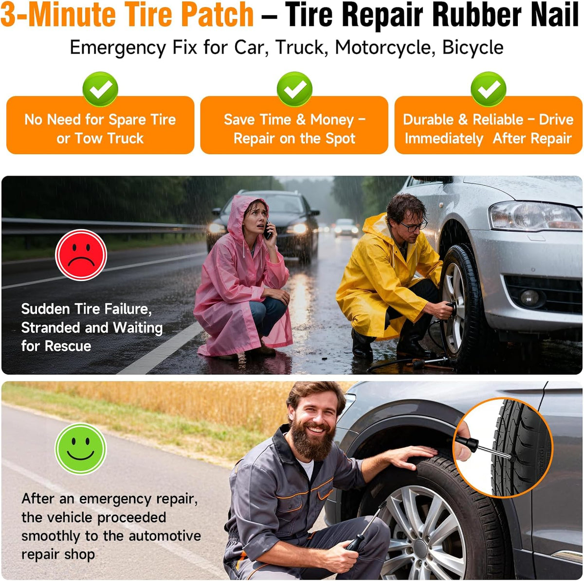 60 PCS Tire Plug Repair Kit with Screw Type Tire Plugs - Professional Grade Tire Repair Kit Screw Plugs for Car, Truck, Motorcycle & Bicycle Flat Tire Emergency Repair Tools, Includes Screwdriver