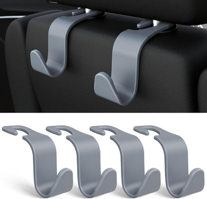 Amooca 4-Pack Car Headrest Hooks Vehicle Storage Organizer for Purses Handbags Groceries Backpack Coats –Holds 55lbs 360° Rotating Black