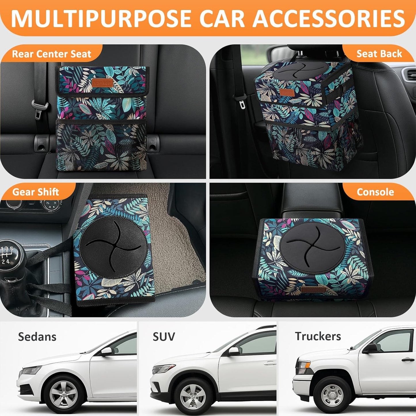Vankor Car Trash Can Bin with Lid Hanging for Back Seat, Car Accessories for Women Men Leak Proof Automotive Garbage Cans Leakproof Vehicle Trash Can for Truck SUV Black