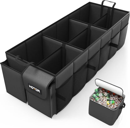 HOTOR Trunk Organizer, Sturdy Foldable with Cooler for Car & SUV, 3 Compartments, Black, 30.90”×12.60”×10.63”