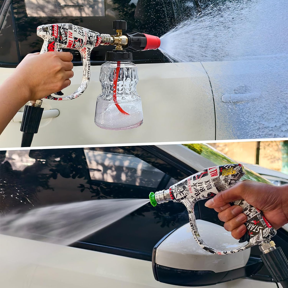 BEAR FORCE Pressure Washer Short Spray Gun M22-ID14mm Max 3000 PSI & Foam Cannon Foam Gun with 5 Tips #035 & 3/8'' Quick Connector Swivel, Additional Orifice Nozzle 1.10mm, Car Care Detailing