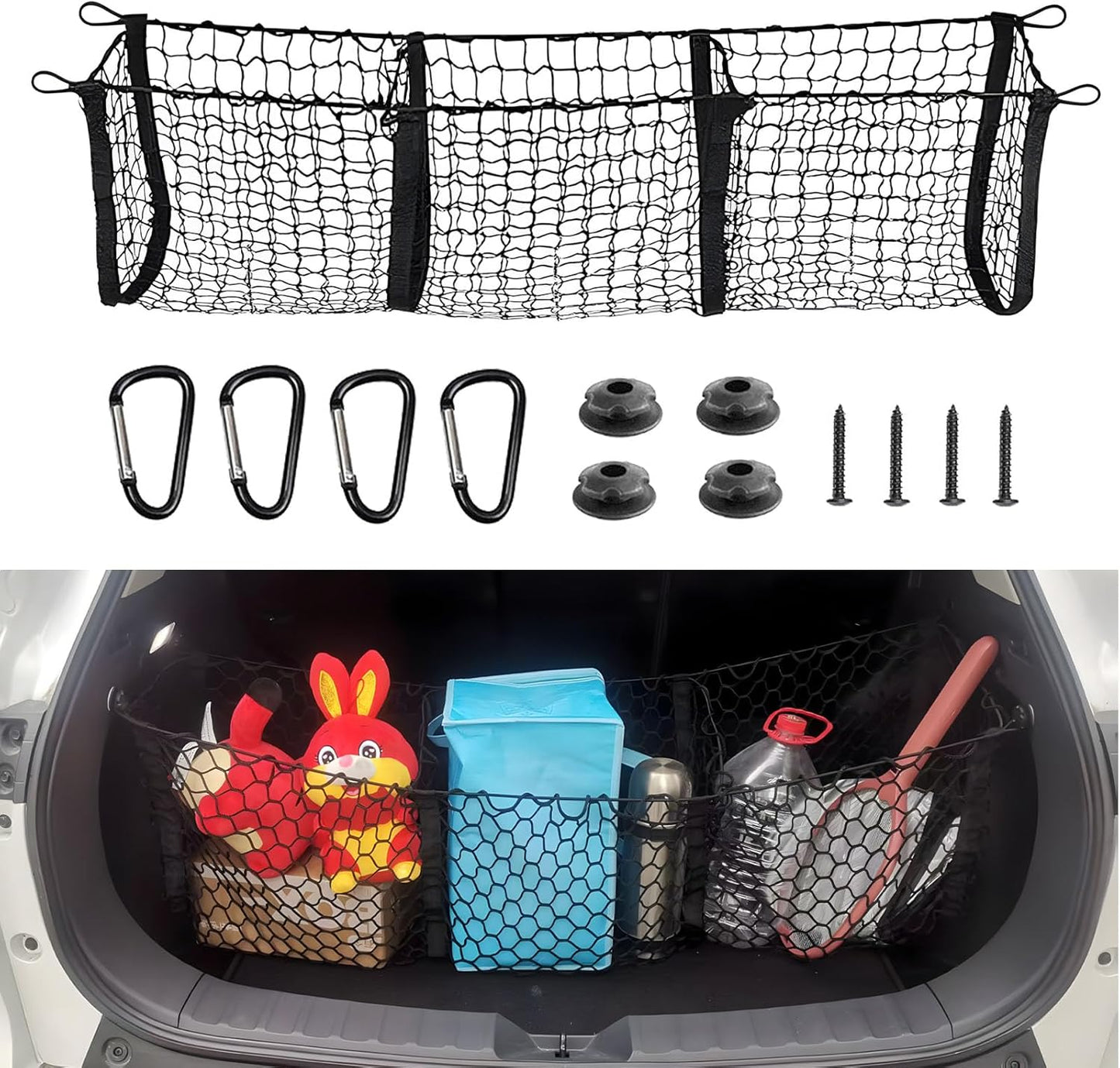 BAILALIBO Cargo Net Stretchable, Adjustable Elastic Trunk Mesh Nets with Metal Hook Universal for SUV, Jeep, Trucks, Car Exterior Accessories for Secure Storage (35.4x15.8 inch)