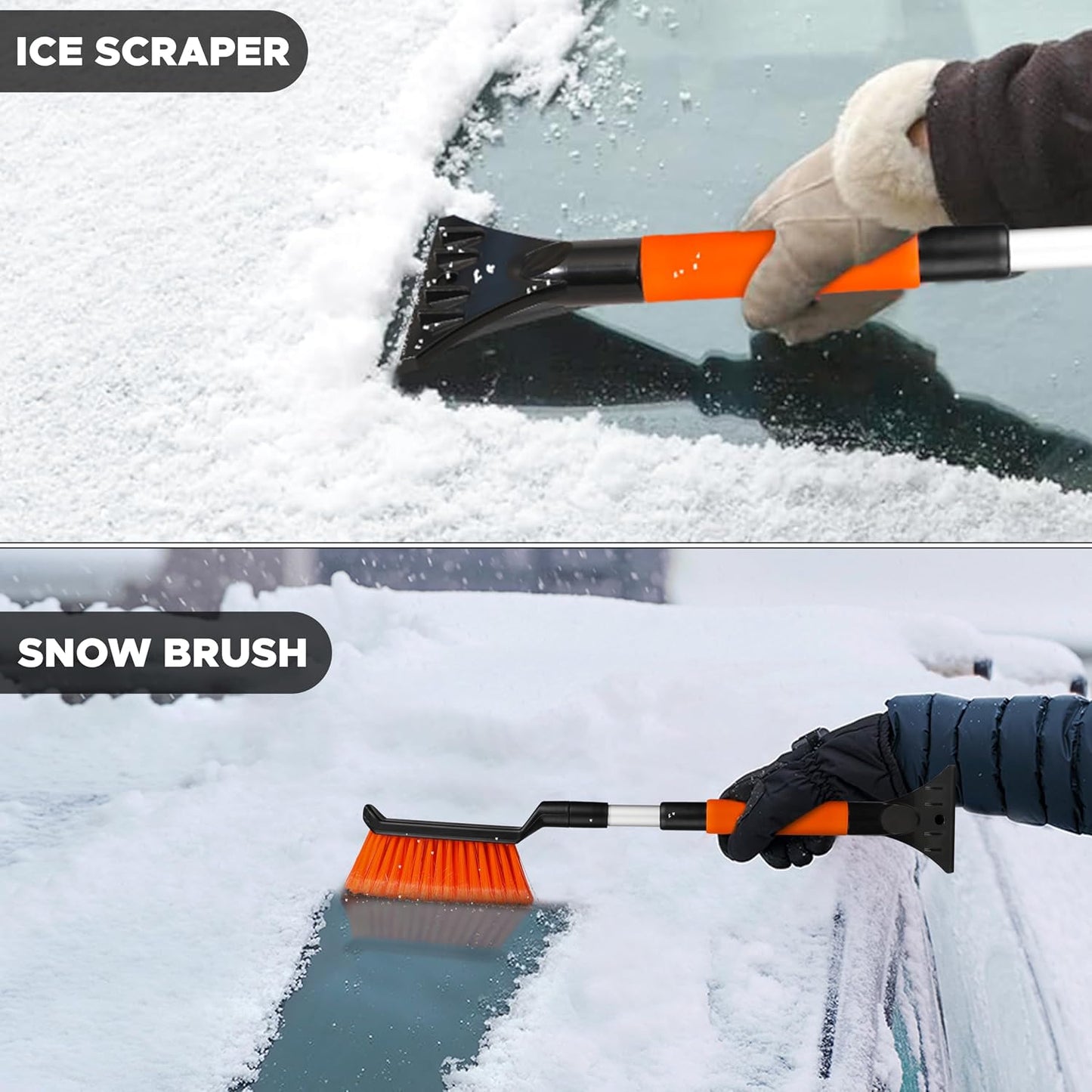 Autovir 27" Snow Brush and Ice Scrapers for Car Windshield (1 Pack), Window Ice and Snow Scraper with Ergonomic Foam Grip, Snow Windshield Scraper with Aluminum Body, Winter Car Accessories (Green)